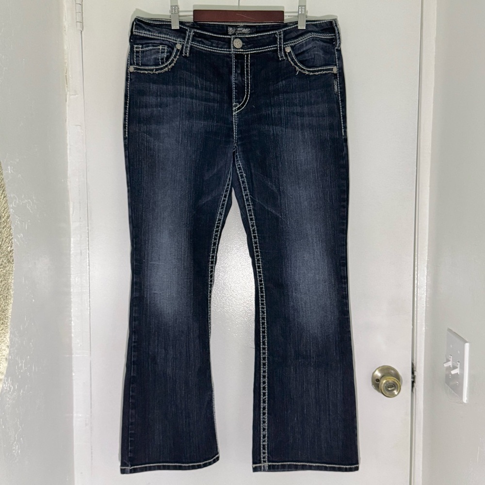 Silver natsuki flap Jeans Women's Dark Blue Boot Cut Jeans cowgirl streetwear